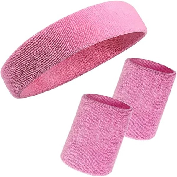 Svedbåndssæt Armbånd Pandebånd 3 Stykker Armbånd Herre Dame Svedbånd Rosa