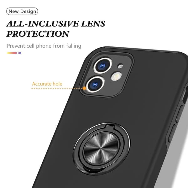 iPhone 12 Hybrid cover med fingerring - Sort