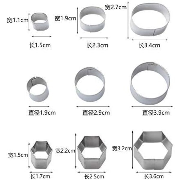 Mini geometriske kakeformer sett 24 firkanter hjerter trekanter runde sirkler baking rustfritt stål metallformer