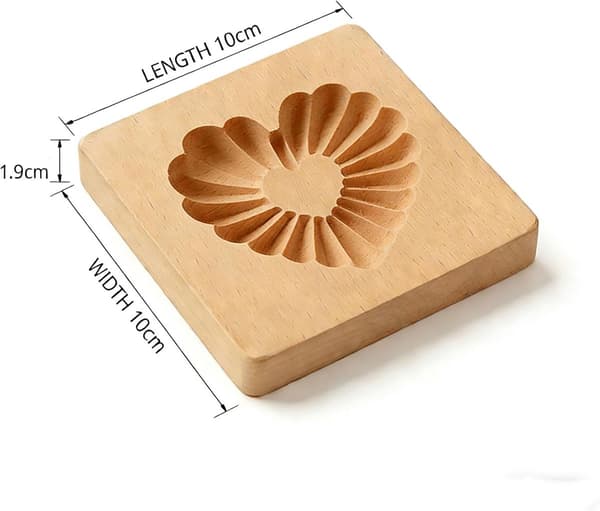 Kakeform i tre, solid bøkegravert blomsterrelieffform for baking og deigdekorasjon, naturlig tre, 10 x 10 x 2 cm