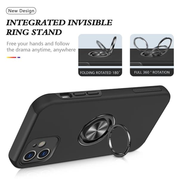 iPhone 12 Hybrid cover med fingerring - Sort