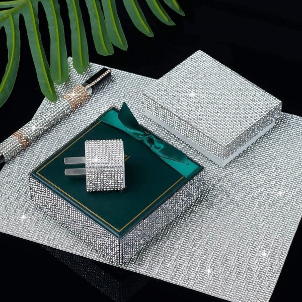 Bling Kristallitimanttitarrat DIY Itsekiinnittyvä Bling Timanttilevy Auton Koristeluun Hopea, 24 cm x 20 cm