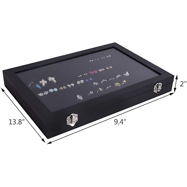 Sammetsklädd Smyckeskrin med Transparent Lock, 7 Fack, för Ringar, Örhängen, Svart