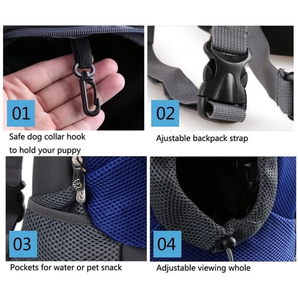 Dog Backpack, Adjustable Mesh Bag for Dog and Cat, Blue, M/S