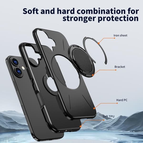 iPhone 17 Case - Metal with Rotation Function and MagSafe TPU Hybrid PC