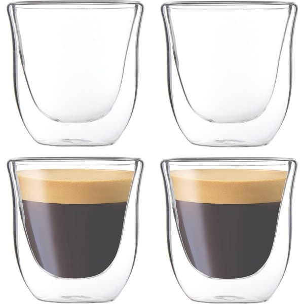 4-pack 80 ml espressokoppar, dubbelväggiga, termoisolerade espressokoppar, kaffekoppar i glas