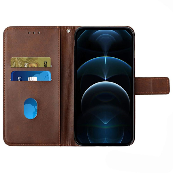 iPhone 15 Embossed Wallet Case in PU Leather - Brown