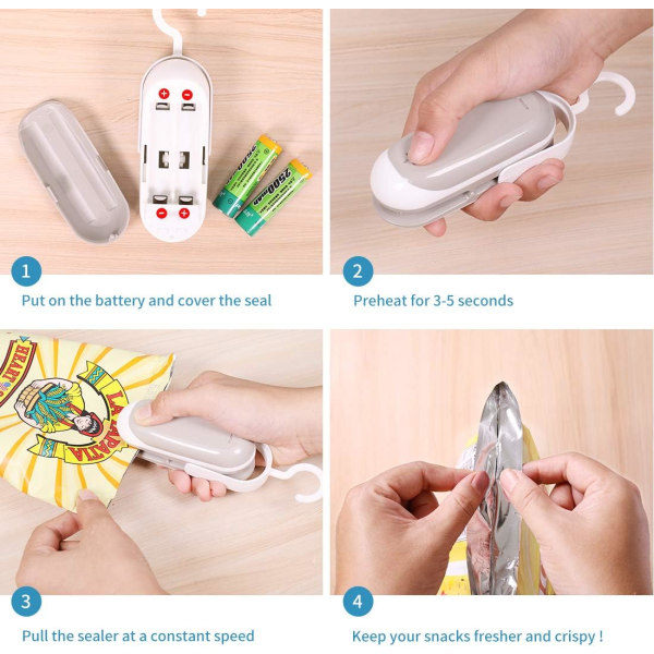 2PKT Mini Poseforsegler, Bærbar Varme Vakuumforsegler Plastforsegler, 2 i 1 Mini Matforsegler