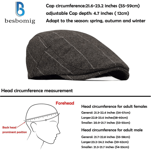 Tweed Flat Cap Newsboy Hat - Justerbart mode