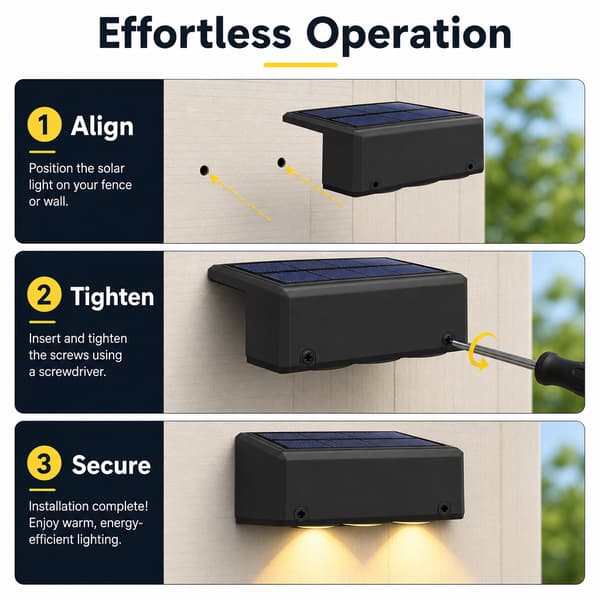 Solar Hegnslampe, Varm LED Vandtæt Trin Dæklampe, Sort, 1-Stykke light (warm light) Single pack