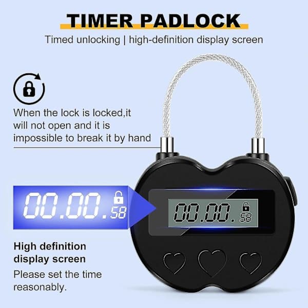 {PL}Smart Tidslås LCD-display, Multifunktionell Elektronisk Resetimer, Vattentätt USB-laddningsbart Temporärt Timerhänglås