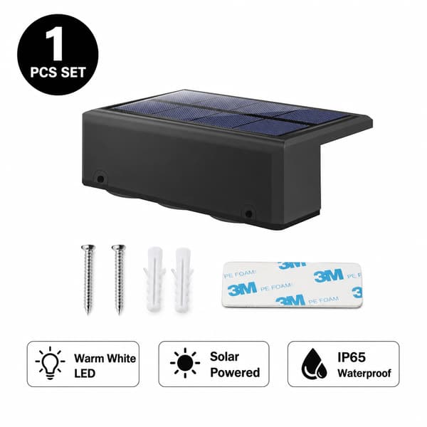 Solar Hegnslampe, Varm LED Vandtæt Trin Dæklampe, Sort, 1-Stykke light (warm light) Single pack