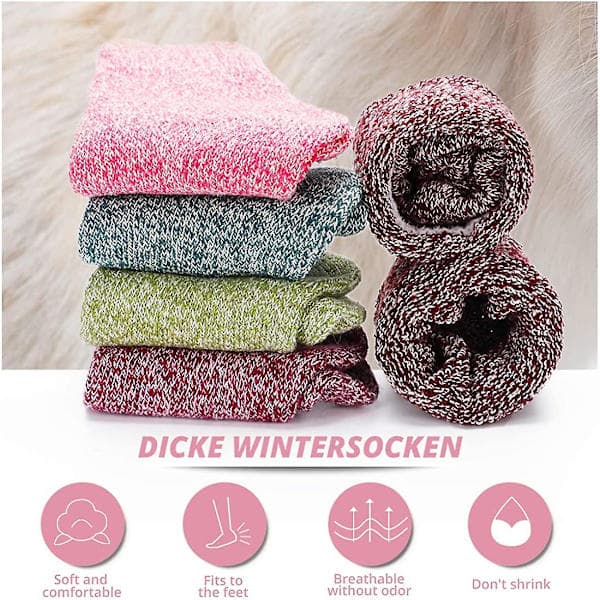Termiske vinterstrømper for kvinner - 5 par varme strikkede ullstrømper for damer[PL]