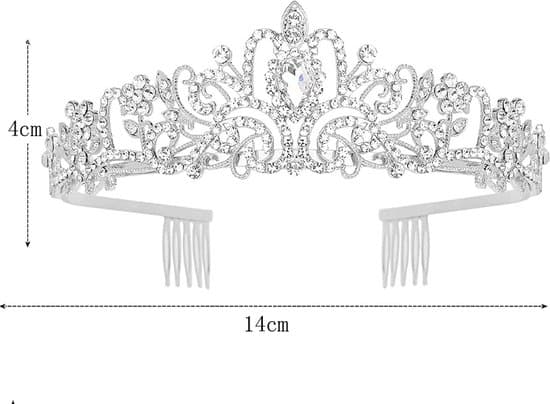 Tiara-krone med krystallrhinsteiner og sidekammer for kvinner og jenter, sølv bryllupshodebånd for bursdagsball