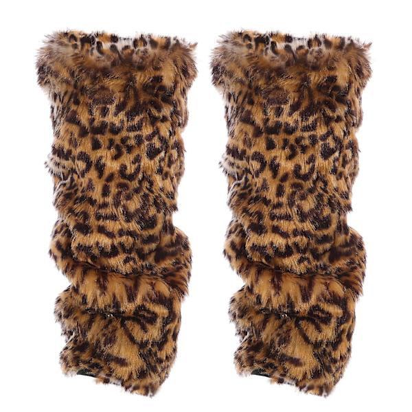 40cm Fuskpäls Legwarmer Plush Mode Långa Legwarmer Boots Manschetter Cover för Kvinnor Flickor (Leopard Färg)
