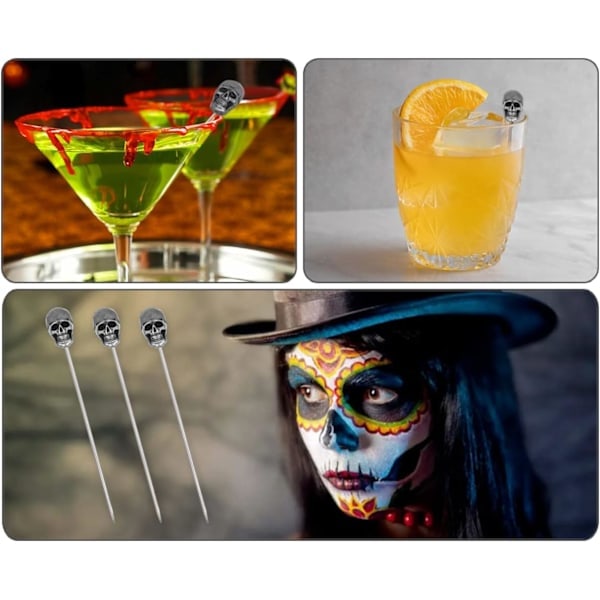 Pääkallo Cocktailtikut 6 Kappaletta Ruostumaton Teräs Oliivitikut Uudelleenkäytettävät Hedelmätikut Halloween-juhliin