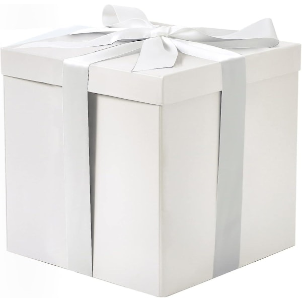 Medium födelsedagspresentförpackning med lock, band och silkespapper (vit)