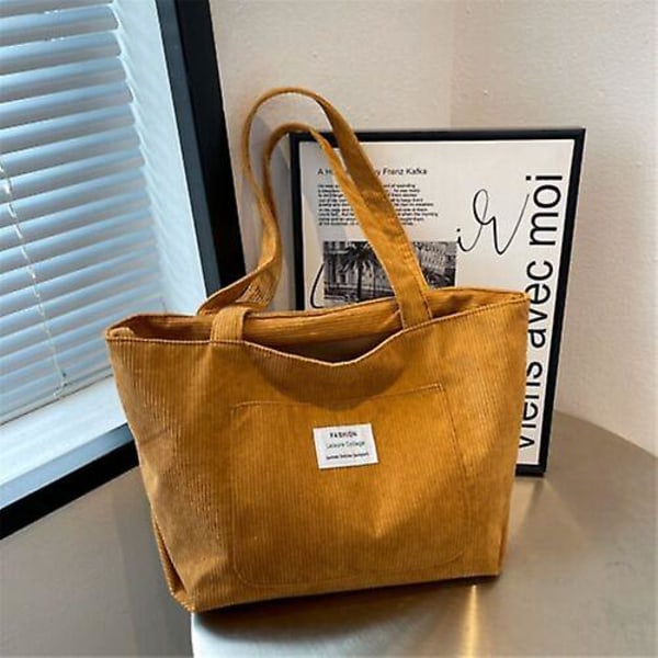 Damväska Axelväska Handväska Corduroy Tote Bag Stor Kapacitet Shopping Bag, 1 st - BRUN