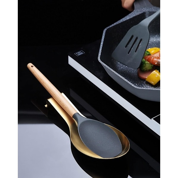 Matt Gyllene Skedstöd, Rostfritt Stål Skedhållare för Spis, Köksredskapshållare för Slev, Kastrullockshållare (1 Styck 25 cm)