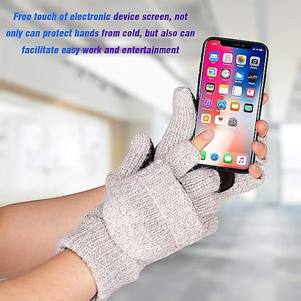 Varmfodrade Fingerlösa Ullvantar för Textning för Kvinnor och Män Vinter Varma Stickade Omvandlingsbara Vantar Klaff
