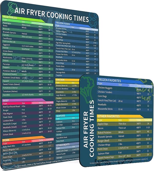 Airfryer Magnetisk Snydeark Sæt, Hurtig Reference Madlavningsguide, 2 Universelle Tilbehør