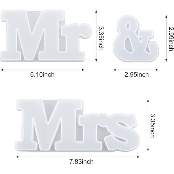 3 stk. Mr & Mrs Silikoneforme til Borddekoration【PL】