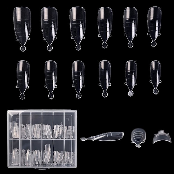 120 st Klar Full Täckning Dual Nail System Form UV Gel Akryl Nagelkonst Form Konstgjorda Nagelspetsar med Skala för Förlängning