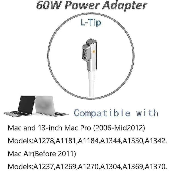 60W Macbook Pro oplader - Erstatnings 60W L-tip Macbook oplader til ældre Macbook Pro 13 tommer