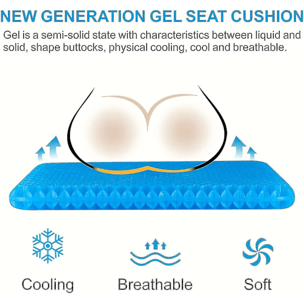 Gel Setepute, Dobbel Tykk Egg Gel Setepute Med Sklisikkert Trekk, Pustende Honeycomb Gel Pute For Trykkavlastning Ryggsmerter A