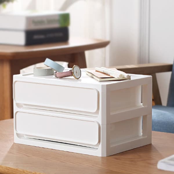 Multilayer Storage Box, Stackable, Dustproof Desktop Storage Box, Organizer for Student Dorms, Home, Cosmetics, 2 Layers, White