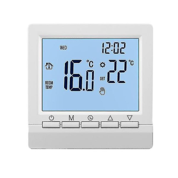 Elektrisk värmetermostat, manuell knapp 16a, negativ display, vita tecken på svart bakgrund