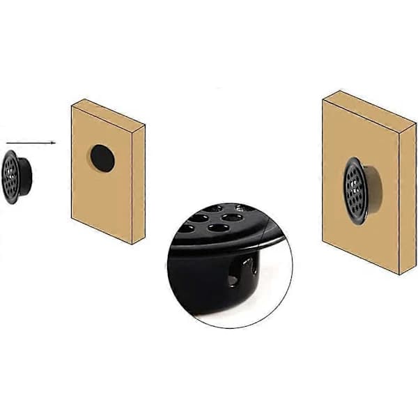 {PL}12 stk. Runde Ventilationsgitre i Rustfrit Stål - Sort - Skabsventilationsgitter - Luftstrøm til Køkkenskabe