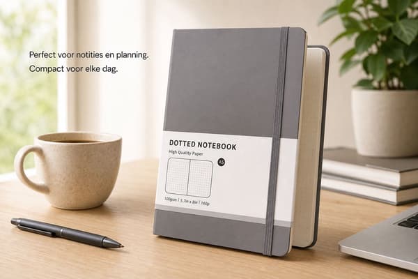 A5 prikket notesbog, indbundet journal med 100 gsm papir og elastiklukning til arbejde, skole og bullet journaling, skumringsgrå