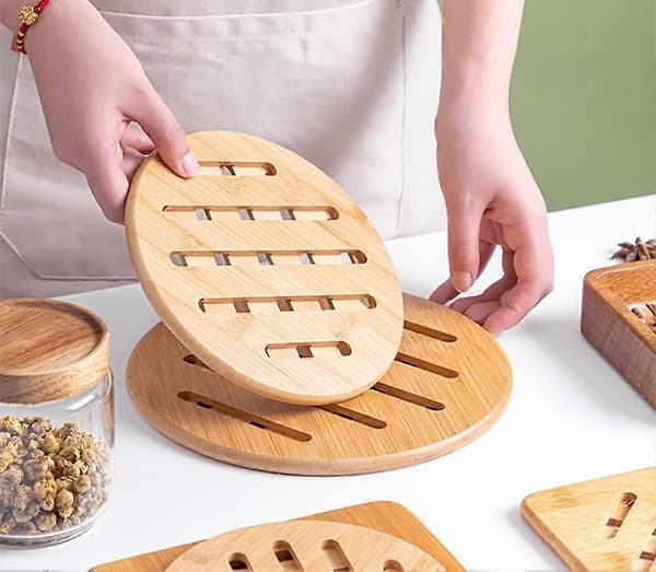 9 kpl Bambu Lämmönkestävät Pannunaluset Keittiöön
