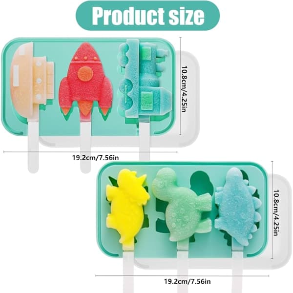 2 Pack Silicone Ice Cream Molds Reusable BPA Free Popsicle Molds with Spill Proof Lids and 12 Sticks, (Animal＋Sea, Land, Air Pattern）