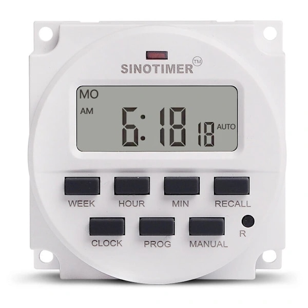 7-dagars Programmerbar Timer 220V DC med 12/24h Klocka, 1.6  \"