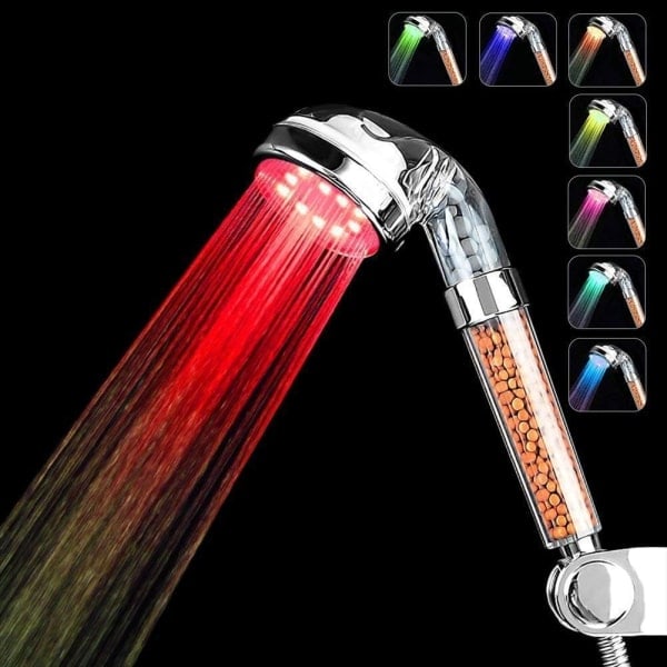 LED Duschhuvud, 7-färgs Dimbar Handhållen Högtrycks Spa-duschhuvud Sprinkler och Dubbla Filter Vattenbesparande Duschhuvud