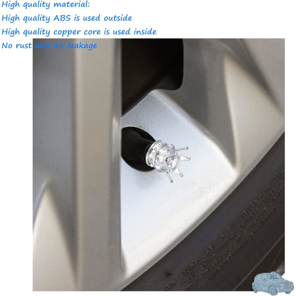 4 stk. Bling Håndlavede Krystal Rhinestone Universal Chrome Krone Køretøj Bil Dækventilhætter