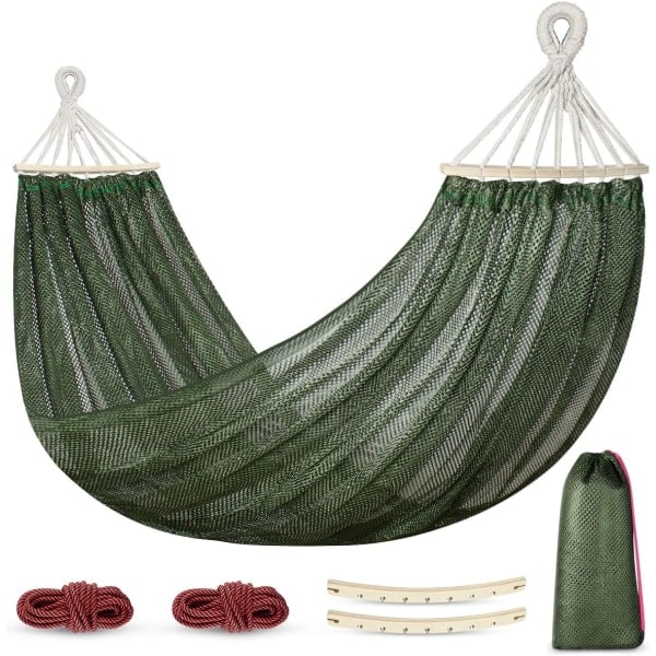 Utomhushängmatta, Supermjuk och Andningsbar, Nät-hängmatta Tillverkad av Sval Nylon med Trä ArmyGreen 195*130cm