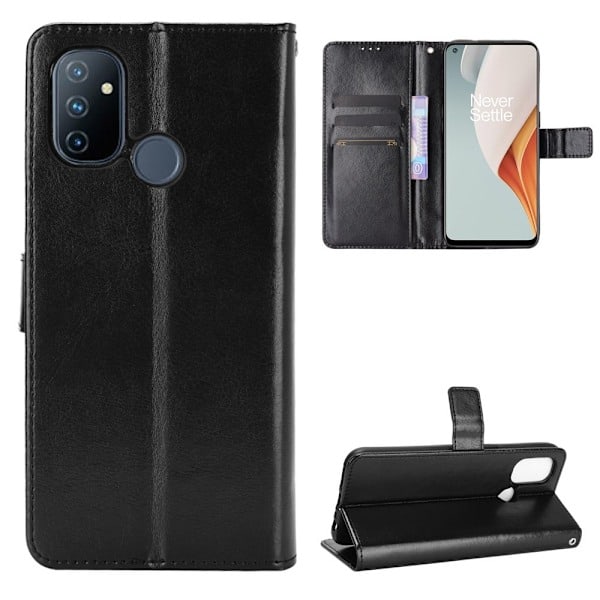 OnePlus Nord N100 - Crazy Horse Læder Etui - Sort Black Sort