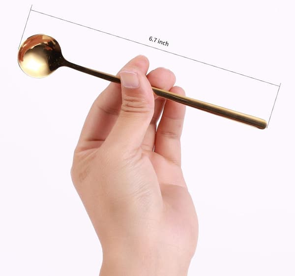 4 Stykker Guld Lange Skeer – 17 cm – 304 Rustfrit Stål – Til Kaffe, Te & Drikkevarer
