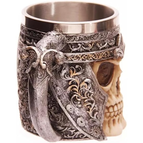 Rustfri Stål Indvendig Tankard til Vand, Te, Øl, Kaffe, Drikkevarer (3D Kranie Mønster)