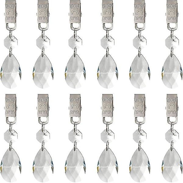 12 kpl Pöytäliinan Painot Sarja ja 12 kpl Metalliklipsi Sarja, AB Kristallikyyneleen Muotoinen Riipus Lasipöytäliinan Painot Raskaat Ulkokäyttöön Prismariipukset (10cm)