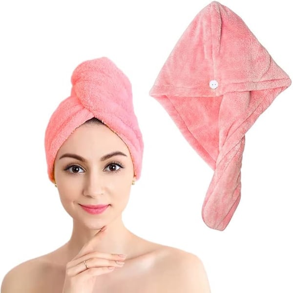 Mikrofiber Hårhanddukar, Superabsorberande Snabbtorkande Turban med Knapp, Hårmössa för Långt, Lockigt och Tjockt Hår, Perfekt för Spa och Smink