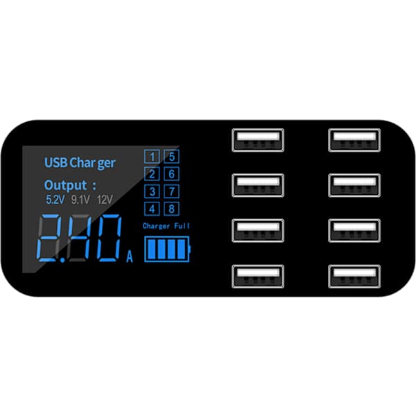 Rask Billader 8 Porter Multi USB LCD-skjerm 12V Telefonlader【PL】
