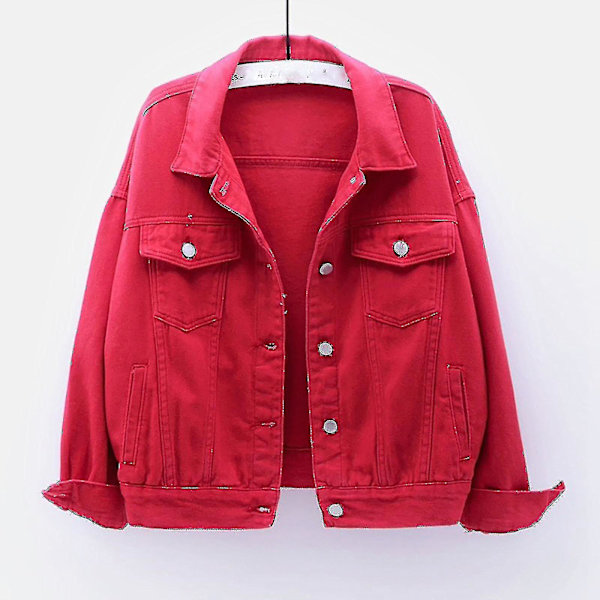 Damjacka i denim för vår och höst, varm, enfärgad, långärmad, ytterplagg Röd Red M