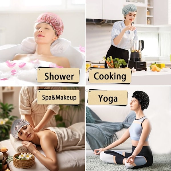 Double Layer Shower Cap for Women, Elastic Band Reusable Hair Shower Cap, Suitable for Long, Short and Curly Hair (Pink Flamingo)
