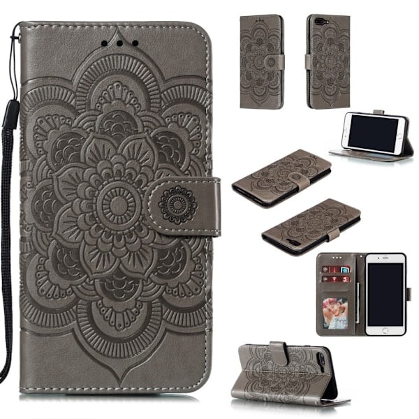 iPhone 7/8 Plus - Mandala Pung Etui - Grå grå
