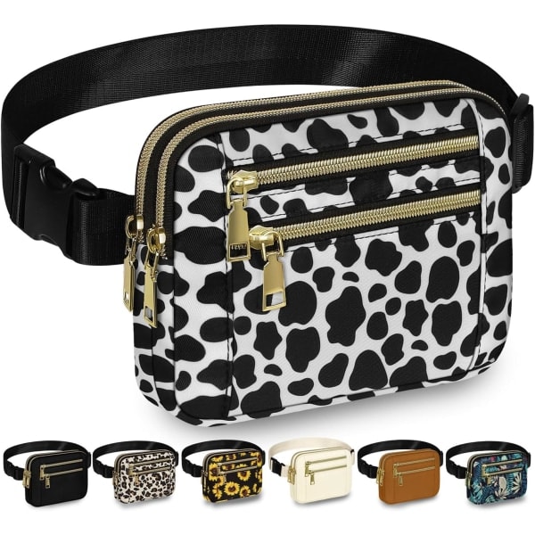 Fanny Packs för Kvinnor Mode Midjeväska med Justerbar Rem och 4 Fickor med Dragkedja Vattentät Crossbody Bältesväska