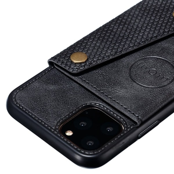 iPhone 12 / 12 Pro - Læder Cover Med Kortlomme Og Magnet - Sort Black Sort